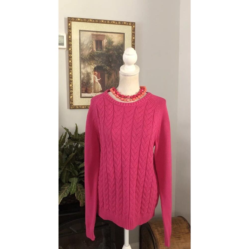 Lend’s End Drifter Hot Pink Sweater Large 14/16 Long Sleeve Pullover Round‎ Neck